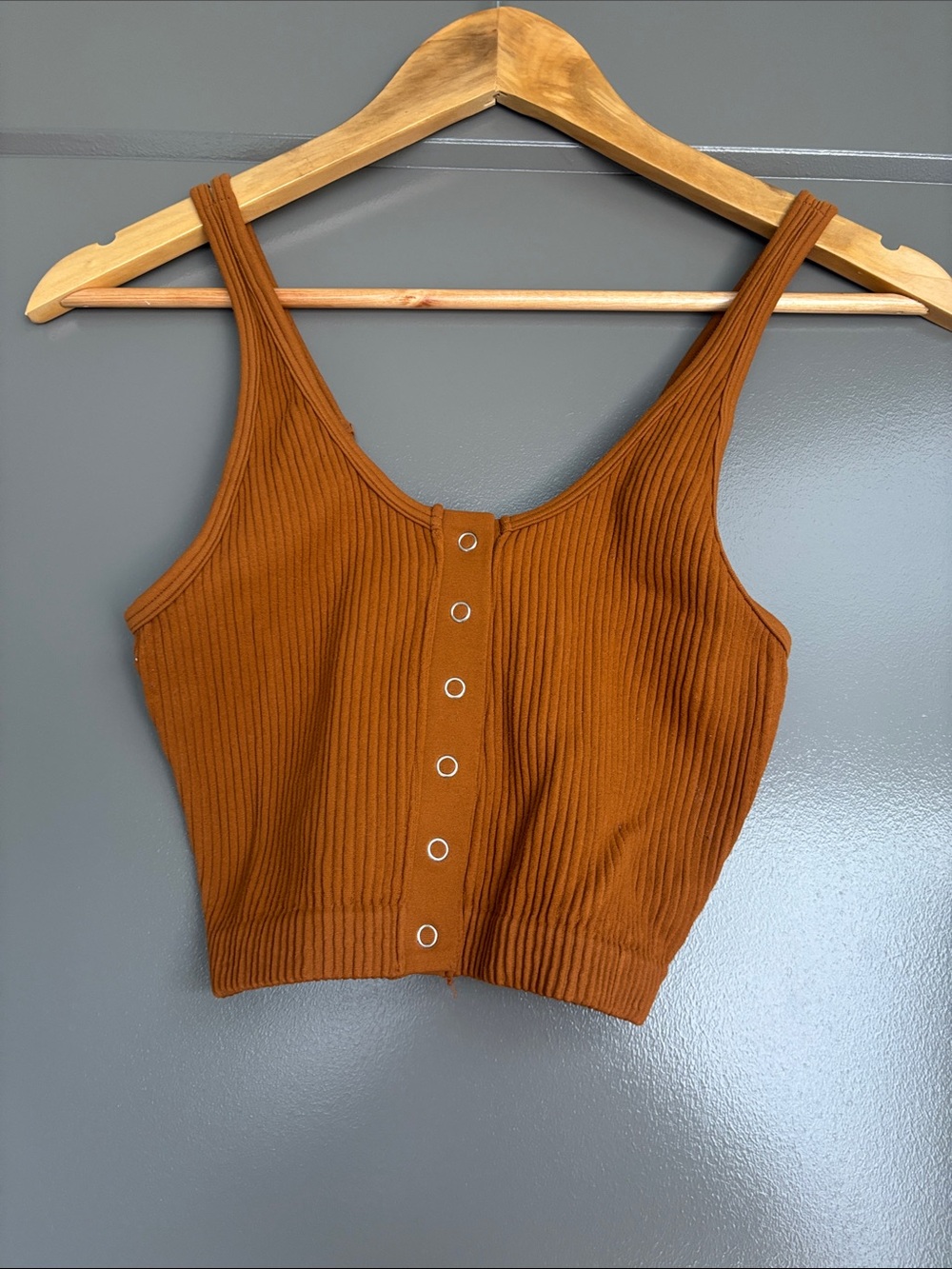 aerie Ribbed Snap-Front Crop Tank Top - Rust